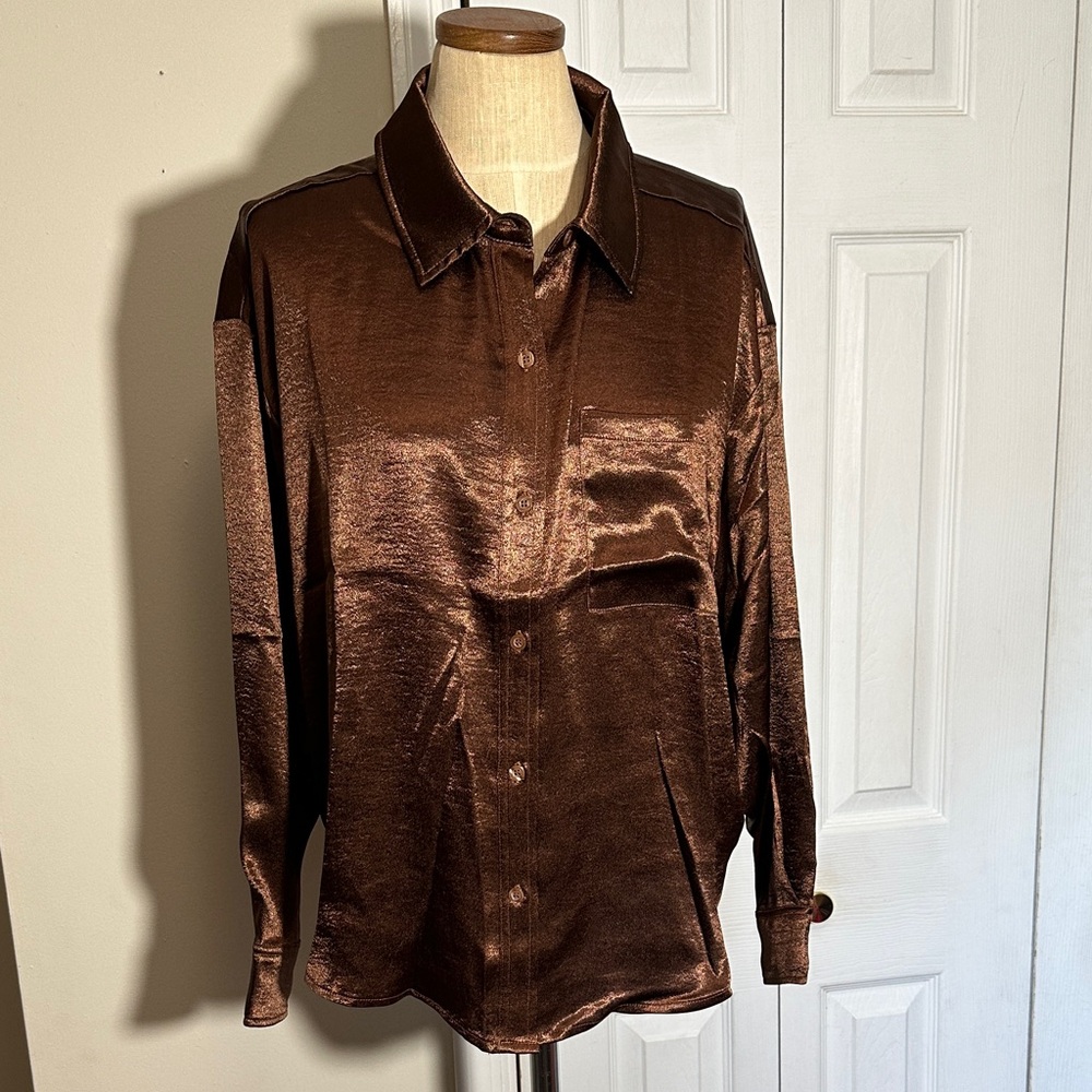 Double Zero Brown Satin Pajama Lounge Set